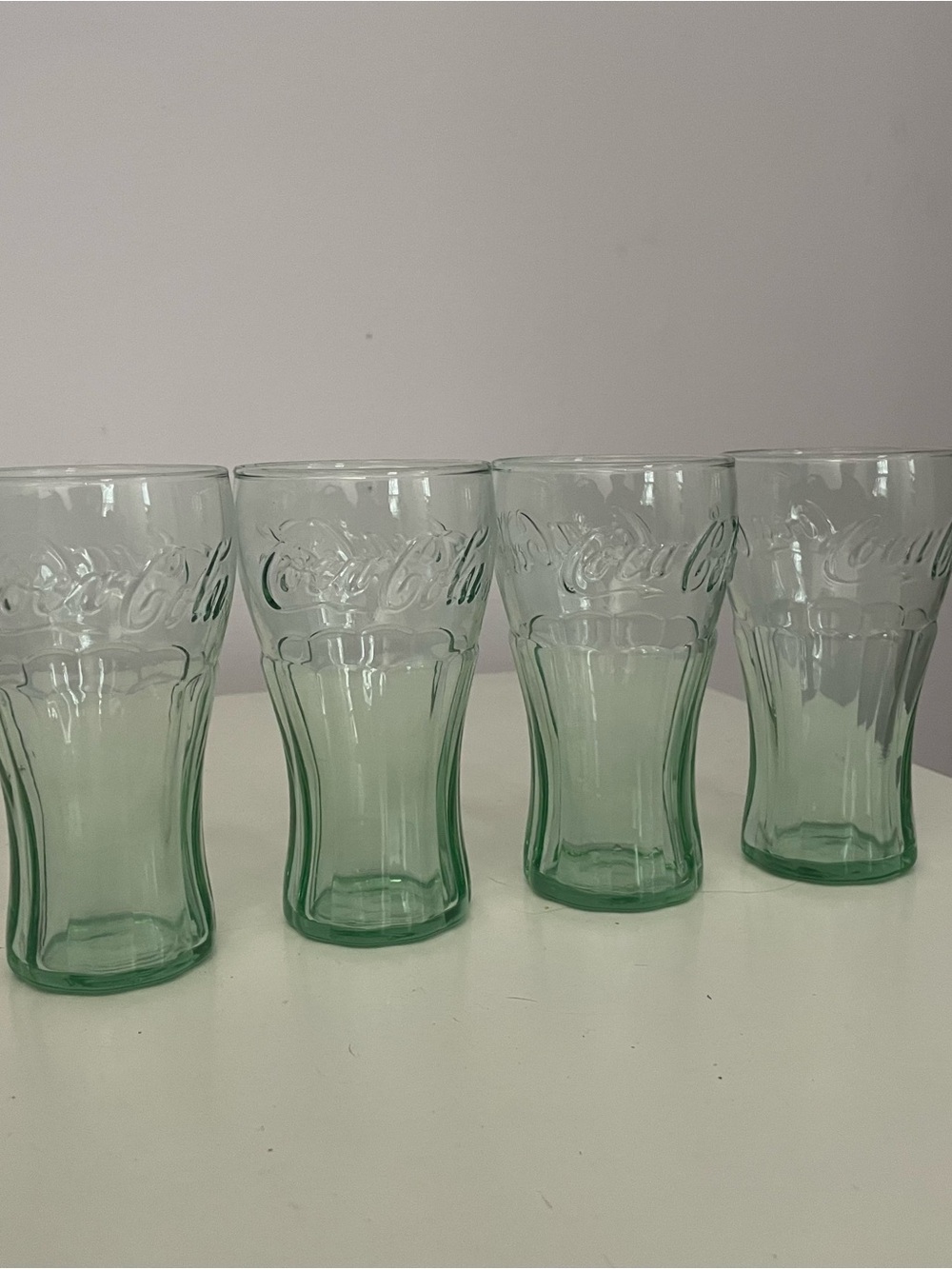 Vintage Coca Cola Green Embossed Glass Tumblers - Set of 4